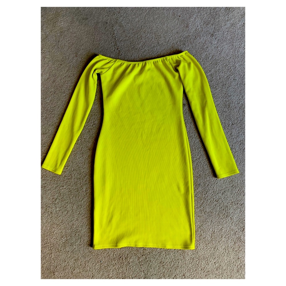 Neon Green Off the shoulder body con dress